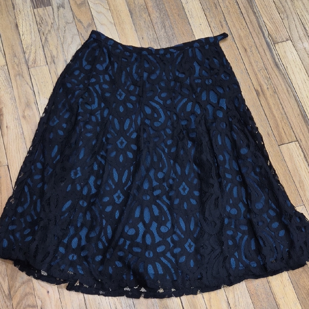 Coldwater Creek Black and Blue Patterned A-Line Skirt